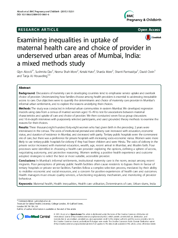 (PDF) Examining inequalities in uptake of maternal health care and ...
