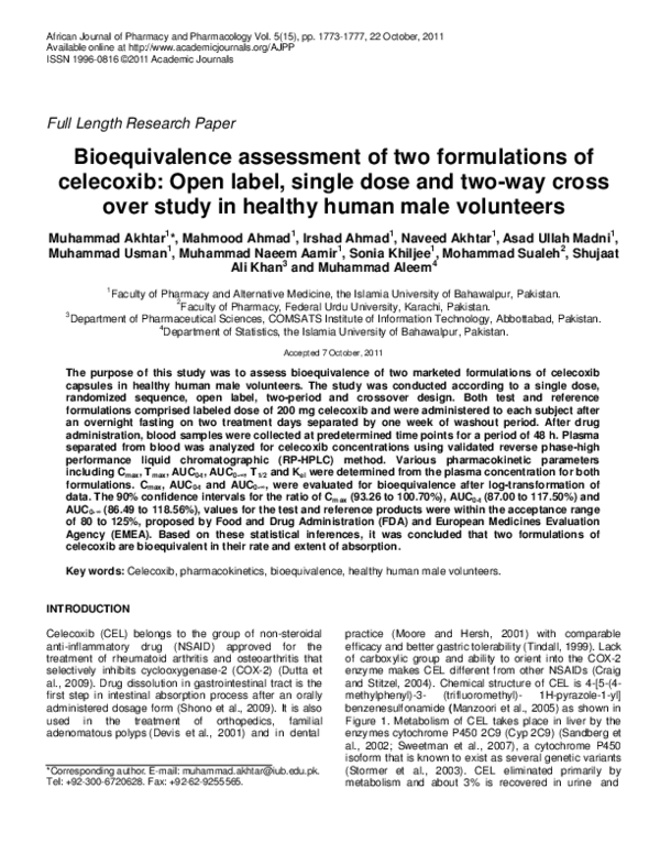 (PDF) Bioequivalence assessment of two formulations of ibuprofen