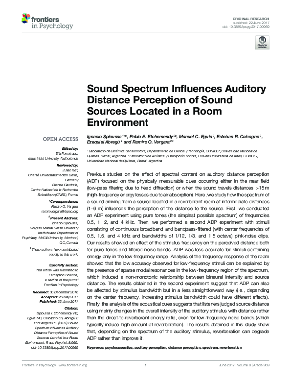 (PDF) Sound Spectrum Influences Auditory Distance Perception of Sound ...