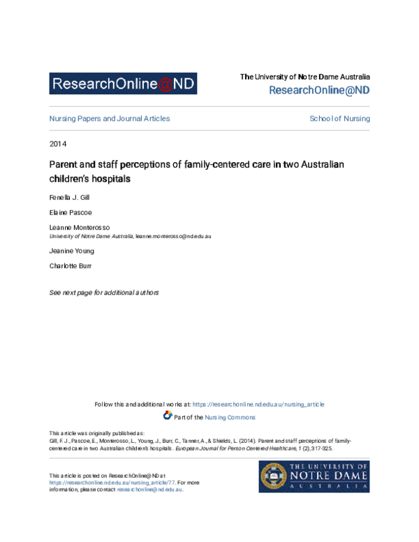(PDF) Parent and staff perceptions of family-centered care in two ...