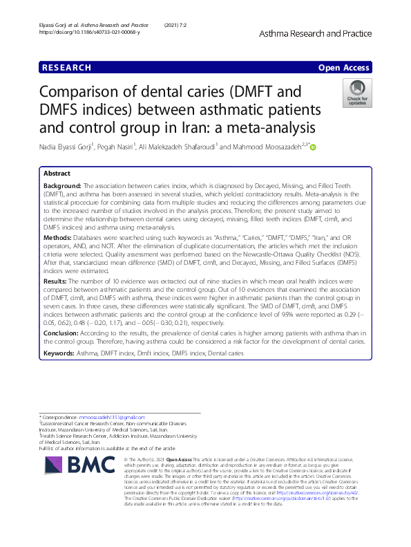 (PDF) Comparison of dental caries (DMFT and DMFS indices) between ...