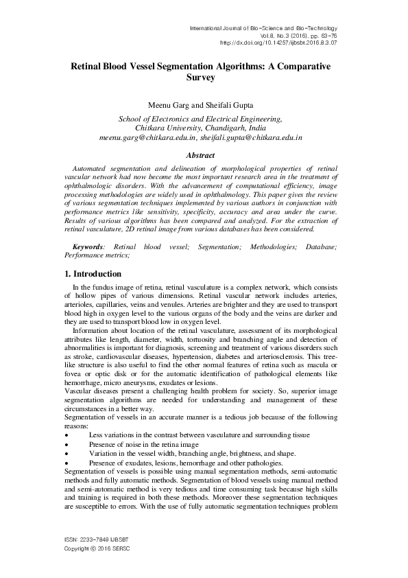 (PDF) Retinal Blood Vessel Segmentation Algorithms: A Comparative Survey