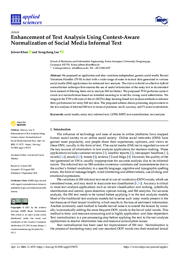 (PDF) Enhancement of Text Analysis Using Context-Aware Normalization of ...