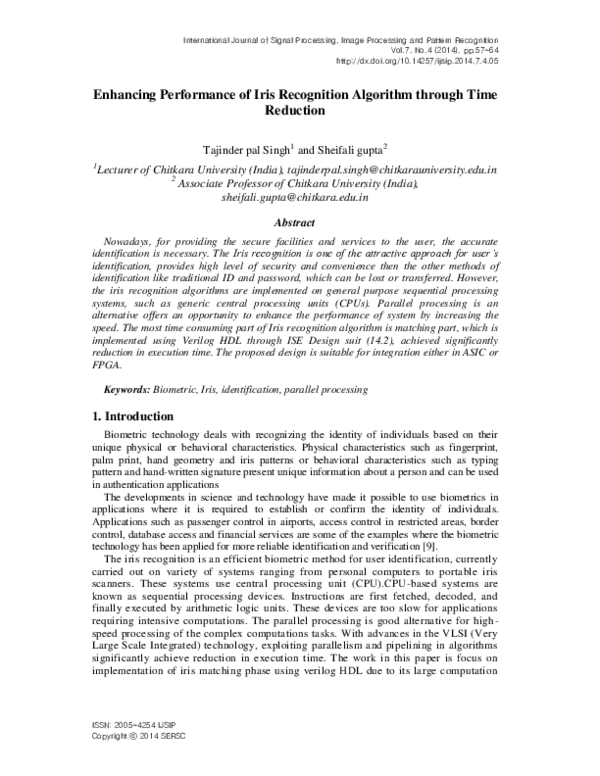 (PDF) Enhancing Performance of Iris Recognition Algorithm through Time ...