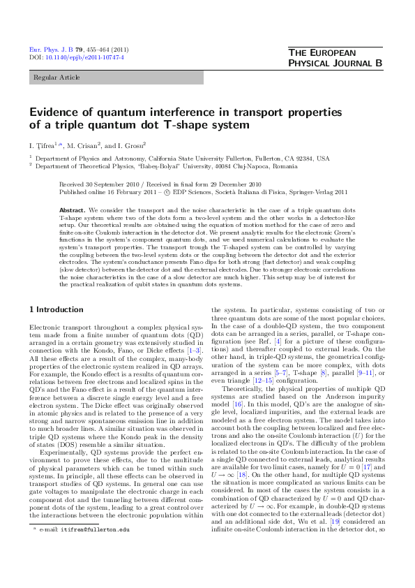 (PDF) Evidence of quantum interference in transport properties of a ...