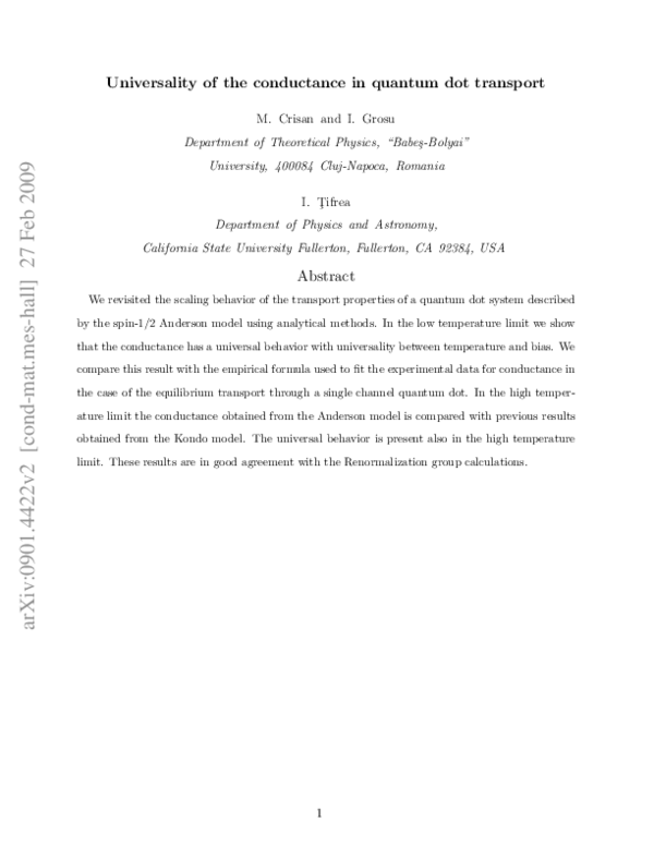 (PDF) Universality of the Conductance in Quantum Dot Transport