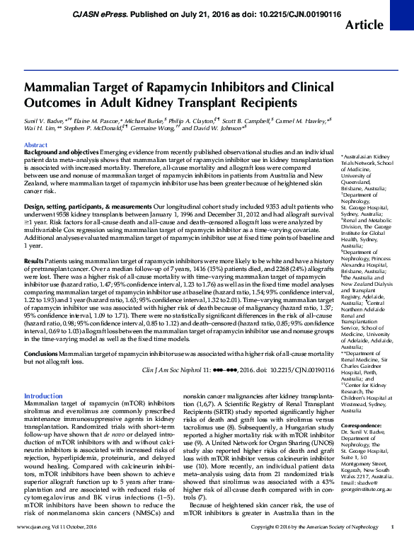 (PDF) Mammalian Target of Rapamycin Inhibitors and Clinical Outcomes in ...