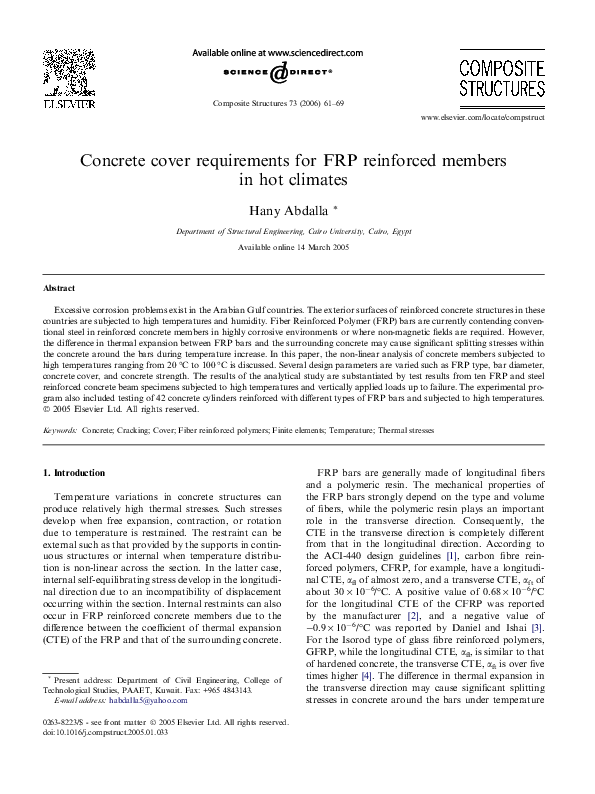 (PDF) Concrete cover requirements for FRP reinforced members in hot