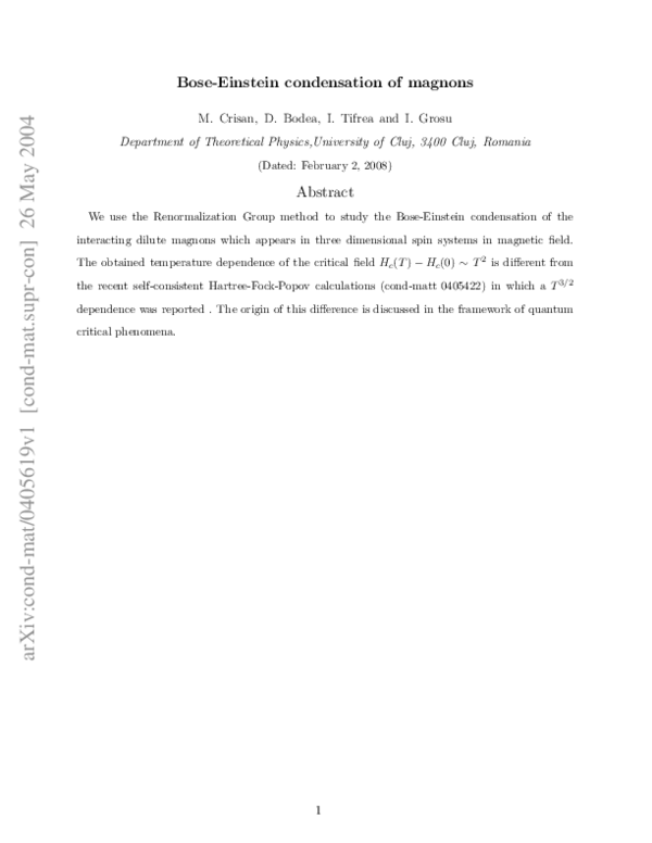 (PDF) Bose-Einstein condensation of magnons