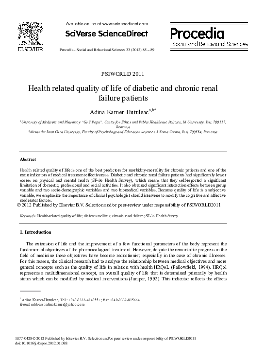 (PDF) Health related quality of life of diabetic and chronic renal ...