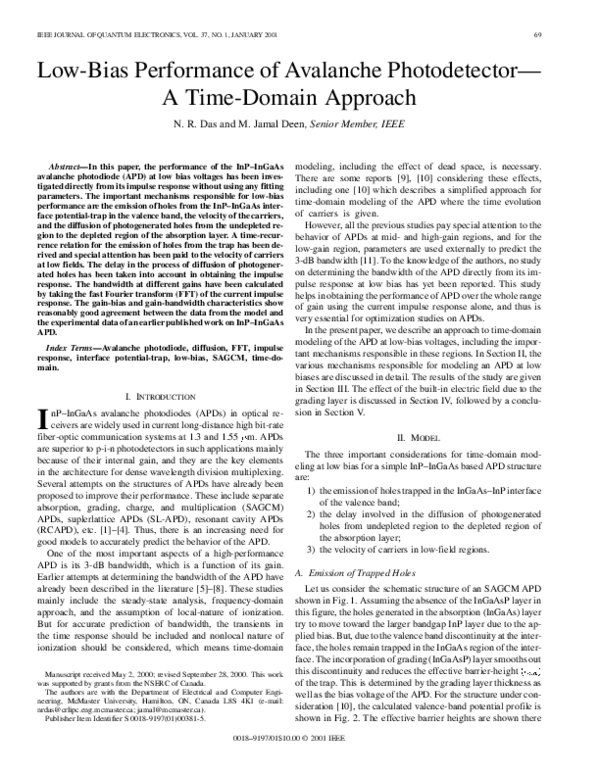 (PDF) Lowbias performance of avalanche photodetector. A timedomain