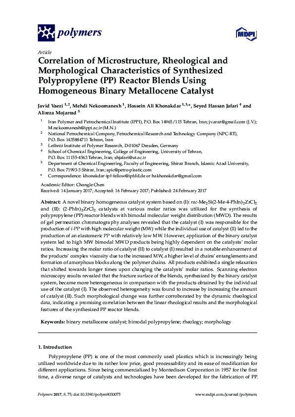 (PDF) Microstructure and Rheology of PP Blends