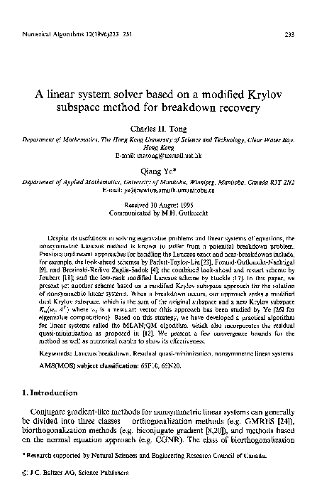 (PDF) A linear system solver based on a modified Krylov subspace method ...