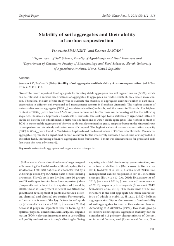 (PDF) Stability of soil aggregates and their ability of carbon ...