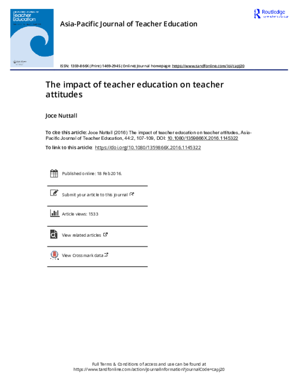 (PDF) The impact of teacher education on teacher attitudes