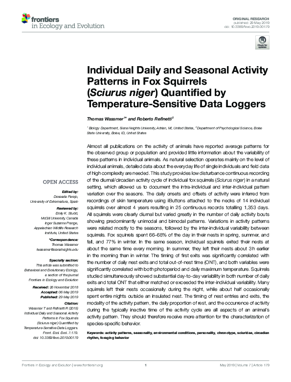 (PDF) Individual Daily and Seasonal Activity Patterns in Fox Squirrels ...