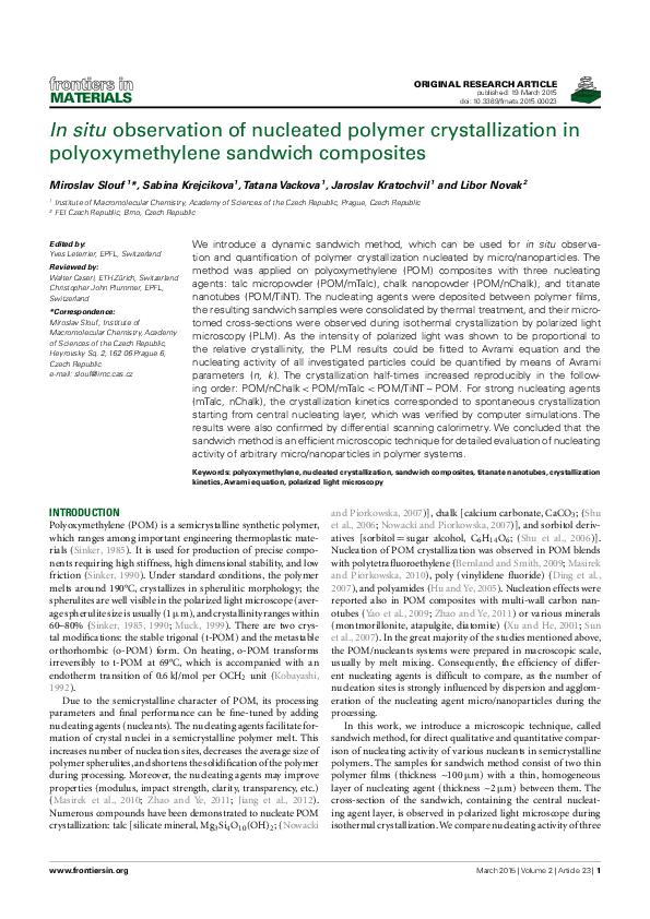 (PDF) In situ Observation of Nucleated Polymer Crystallization in ...