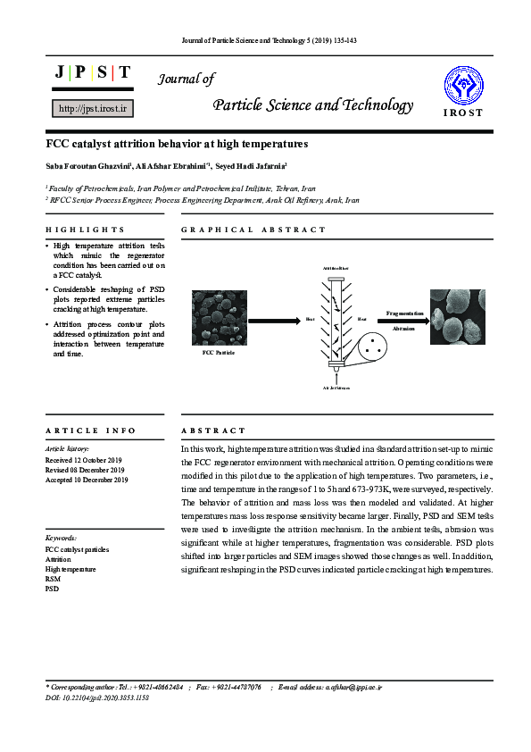 (PDF) FCC catalyst attrition behavior at high temperatures