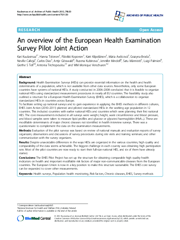 (PDF) An overview of the European Health Examination Survey Pilot Joint ...