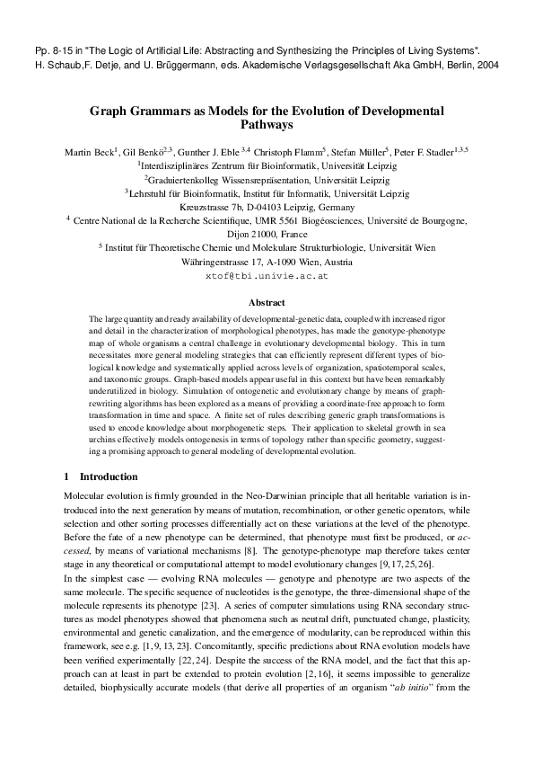 (PDF) Graph Grammars as Models for the Evolution of Developmental Pathways