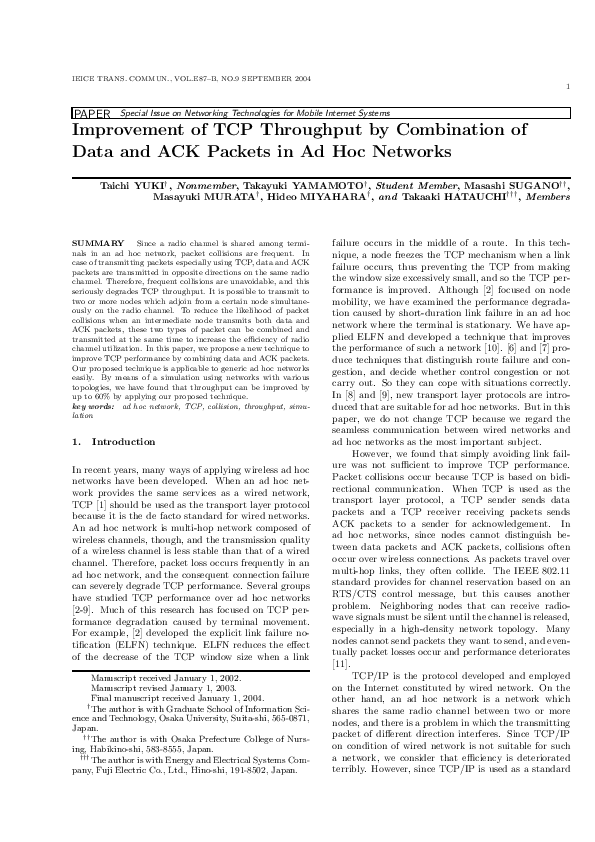 (PDF) Improvement of TCP throughput by combination of data and ACK ...