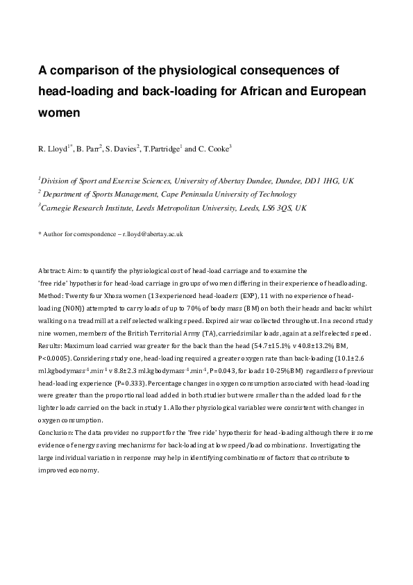 (PDF) A comparison of the physiological consequences of head-loading ...