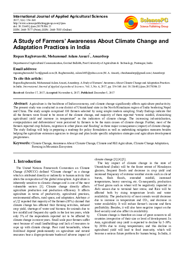  PDF A Study Of Farmers Awareness About Climate Change And Adaptation 