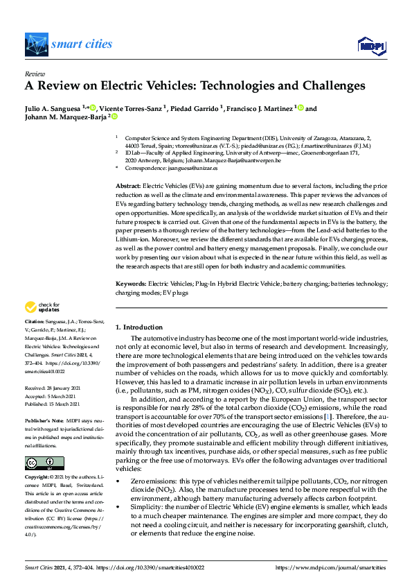 (PDF) A Review on Electric Vehicles: Technologies and Challenges