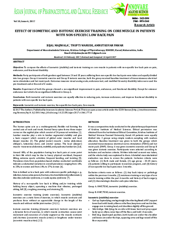 (PDF) Effect of Isometric and Isotonic Exercise Training on Core Muscle ...