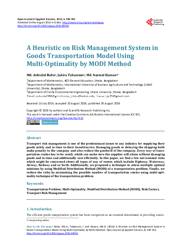 (PDF) A Heuristic on Risk Management System in Goods Transportation ...