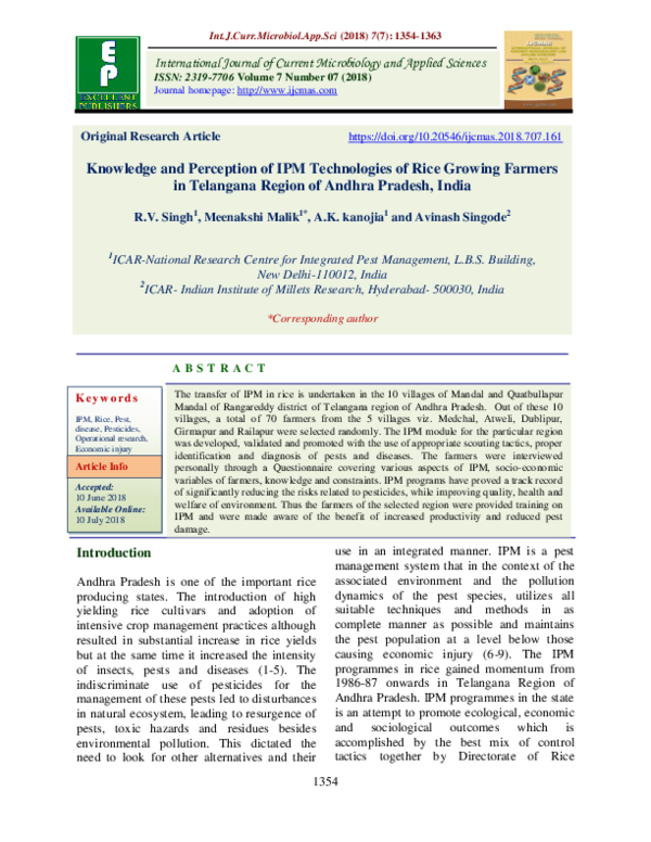 (PDF) Knowledge and Perception of IPM Technologies of Rice Growing ...