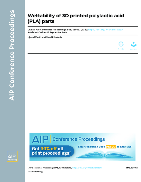 (PDF) Wettability of 3D printed polylactic acid (PLA) parts
