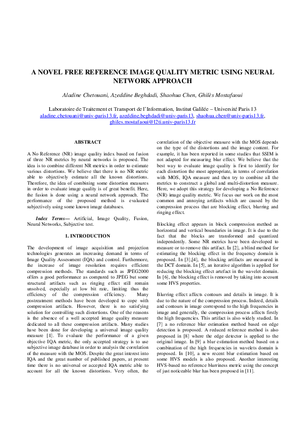 (PDF) A novel free reference image quality metric using neural network ...