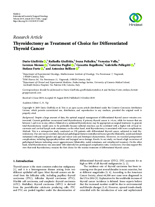 (PDF) Thyroidectomy as Treatment of Choice for Differentiated Thyroid ...