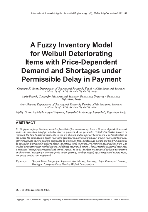 (PDF) A Fuzzy Inventory Model for Weibull Deteriorating Items with ...