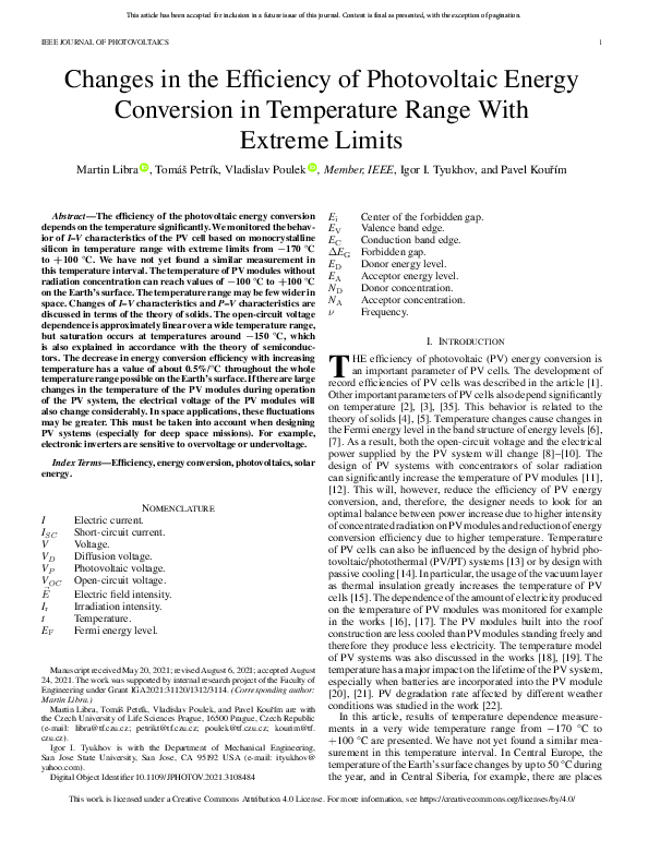 (PDF) Changes in the Efficiency of Photovoltaic Energy Conversion in ...