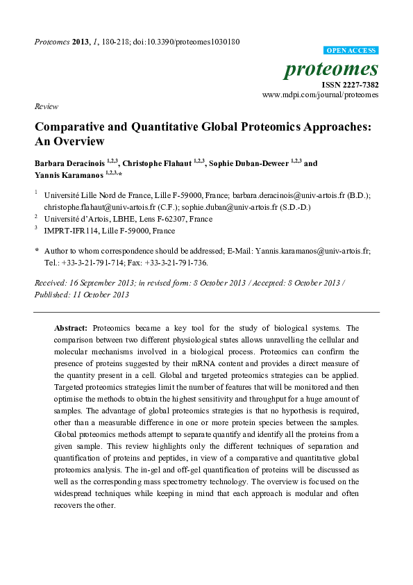 (PDF) Comparative and Quantitative Global Proteomics Approaches: An ...