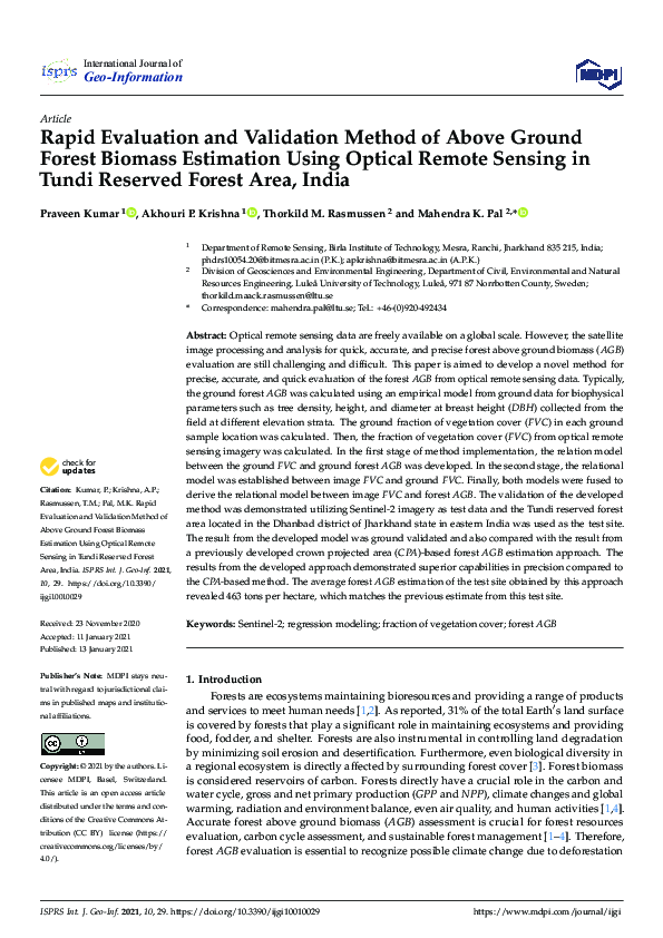 (PDF) Rapid Evaluation and Validation Method of Above Ground Forest ...