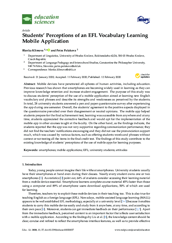 (PDF) Students’ Perceptions of an EFL Vocabulary Learning Mobile ...