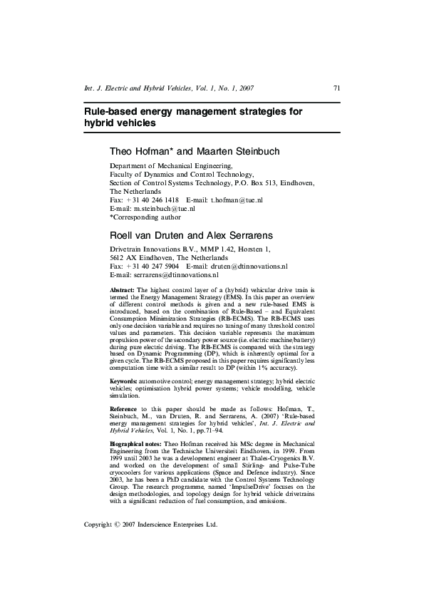 (PDF) Rule-based energy management strategies for hybrid vehicles