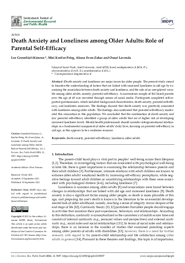 (PDF) Death Anxiety and Loneliness among Older Adults: Role of Parental ...
