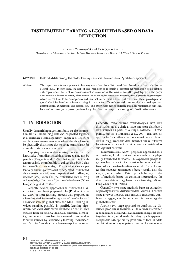 (PDF) Distributed Learning Algorithm based on Data Reduction