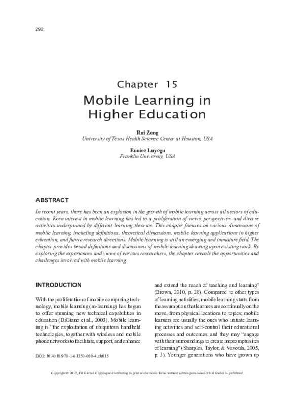 (PDF) Mobile Learning in Higher Education