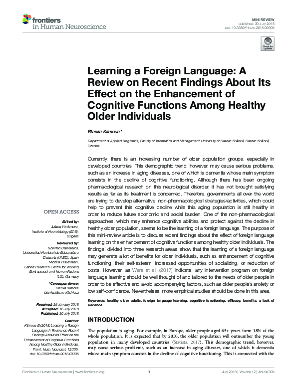 (PDF) Learning a Foreign Language: A Review on Recent Findings About ...