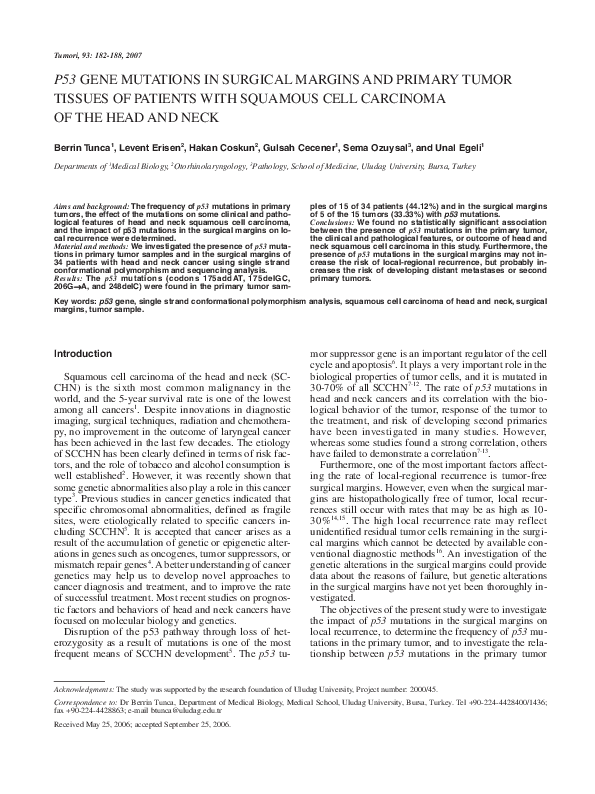 (PDF) P53 Gene Mutations in Surgical Margins and Primary Tumor Tissues ...
