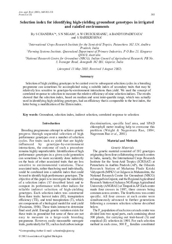 (PDF) Selection index for identifying high-yielding groundnut genotypes ...