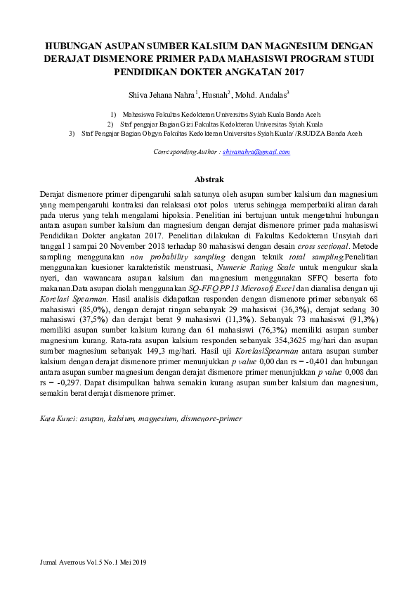 (PDF) Hubungan Asupan Sumber Kalsium Dan Magnesium Dengan Derajat ...