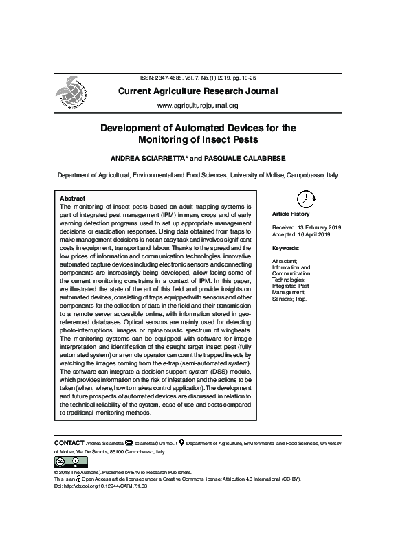 (PDF) Development of Automated Devices for the Monitoring of Insect Pests