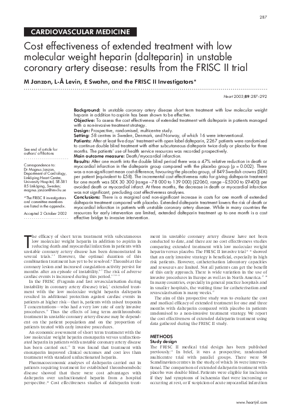 (PDF) Cost effectiveness of extended treatment with low molecular ...