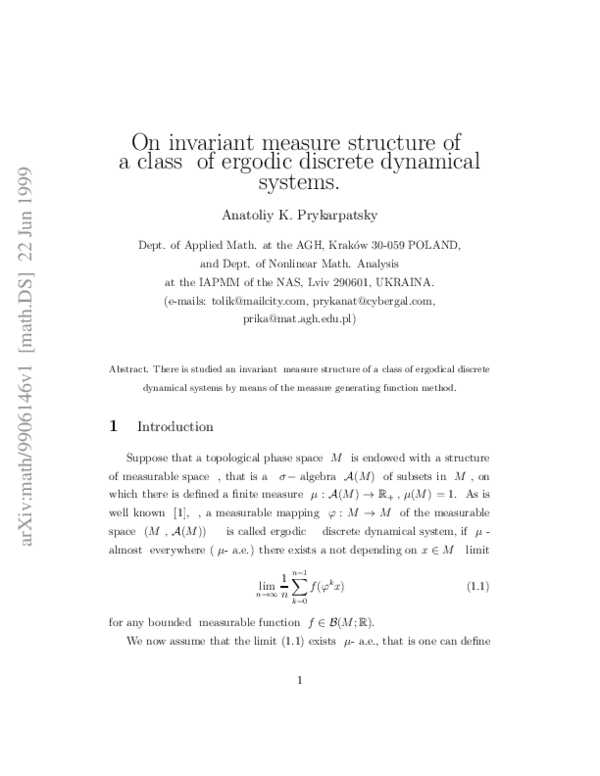 (PDF) On invariant measure structure of ergodic discrete dynamical systems